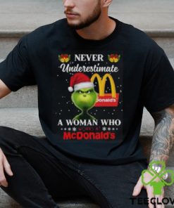 Christmas 2023The Grinch Santa Hat Never Underestimate a Woman who Works at McDonald’s shirt