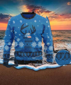 Christmas 2024 Blue Natural Light Reindeer Snowy Ugly Sweater