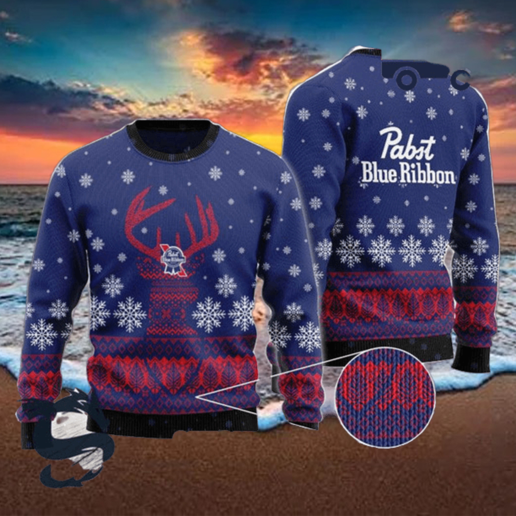 Christmas 2024 Blue Pabst Blue Ribbon Reindeer Snowy Ugly Sweater Christmas 2024 Blue Pabst Blue Ribbon Reindeer Snowy Ugly Sweater
