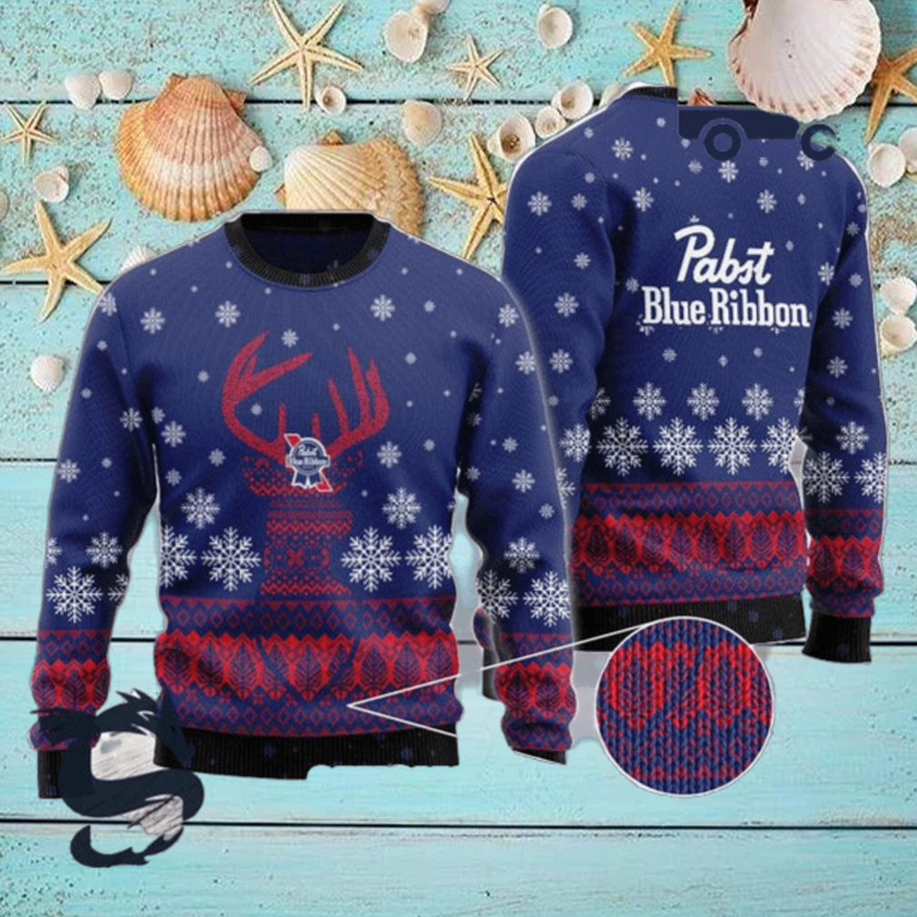 Christmas 2024 Blue Pabst Blue Ribbon Reindeer Snowy Ugly Sweater Christmas 2024 Blue Pabst Blue Ribbon Reindeer Snowy Ugly Sweater