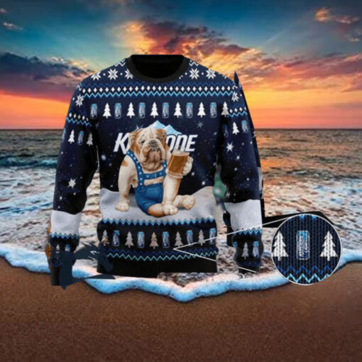 Christmas 2024 Bulldog Drink Keystone Light Beer Ugly Sweater