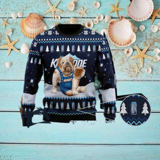 Christmas 2024 Bulldog Drink Keystone Light Beer Ugly Sweater