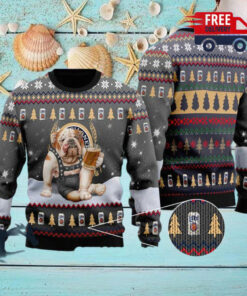 Christmas 2024 Bulldog Drink Lite Beer Ugly Sweater