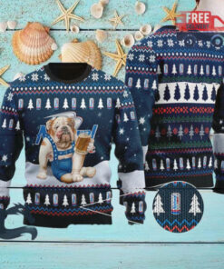 Christmas 2024 Bulldog Drink Natural Light Beer Ugly Sweater