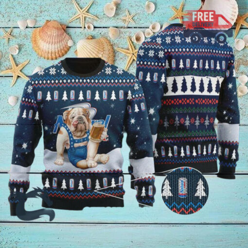 Christmas 2024 Bulldog Drink Natural Light Beer Ugly Sweater