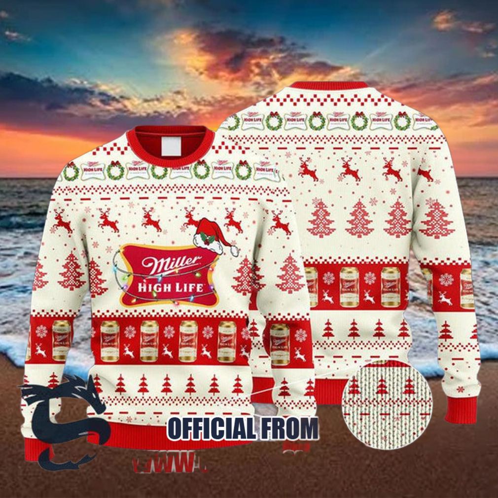 Christmas 2024 Miller High Life Reindeer Snowy Night Ugly Sweater Christmas 2024 Miller High Life Reindeer Snowy Night Ugly Sweater