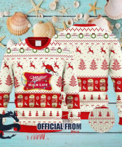 Christmas 2024 Miller High Life Reindeer Snowy Night Ugly Sweater
