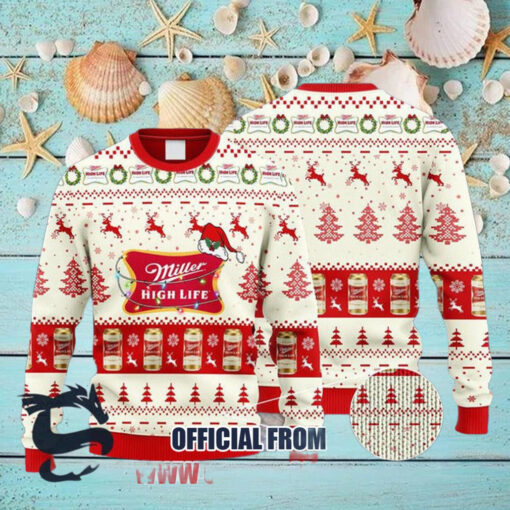 Christmas 2024 Miller High Life Reindeer Snowy Night Ugly Sweater
