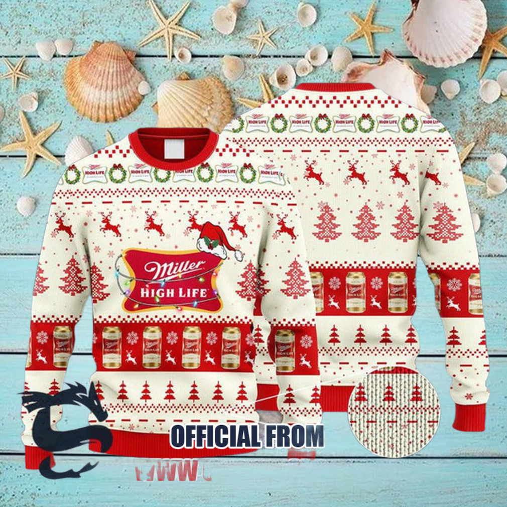 Christmas 2024 Miller High Life Reindeer Snowy Night Ugly Sweater Christmas 2024 Miller High Life Reindeer Snowy Night Ugly Sweater