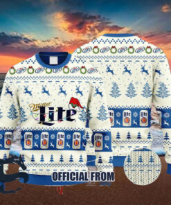Christmas 2024 Miller Lite Reindeer Snowy Night Ugly Sweater