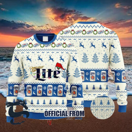 Christmas 2024 Miller Lite Reindeer Snowy Night Ugly Sweater