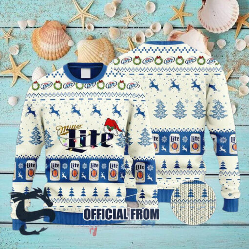 Christmas 2024 Miller Lite Reindeer Snowy Night Ugly Sweater