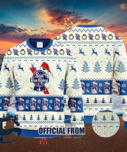 Christmas 2024 Pabst Blue Ribbon Reindeer Snowy Night Ugly Sweater