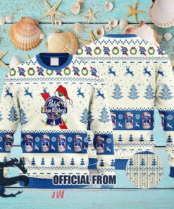 Christmas 2024 Pabst Blue Ribbon Reindeer Snowy Night Ugly Sweater