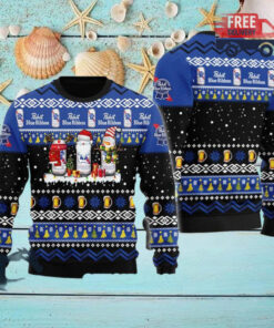 Christmas 2024 Pabst Blue Ribbon Santa Reindeer Snowflake Ugly Sweater