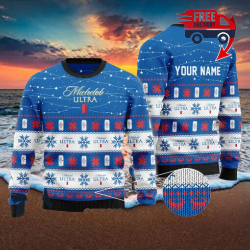 Christmas 2024 Personalized Christmas Twinkle Lights Michelob Ultra Ugly Sweater