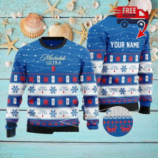 Christmas 2024 Personalized Christmas Twinkle Lights Michelob Ultra Ugly Sweater