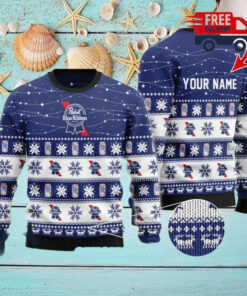 Christmas 2024 Personalized Christmas Twinkle Lights PBR Beer Ugly Sweater