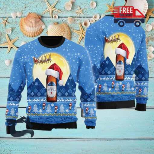 Christmas 2024 Santa Claus Sleigh Michelob ULTRA Ugly Sweater
