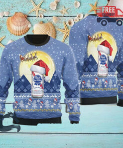 Christmas 2024 Santa Claus Sleigh Pabst Blue Ribbon Ugly Sweater