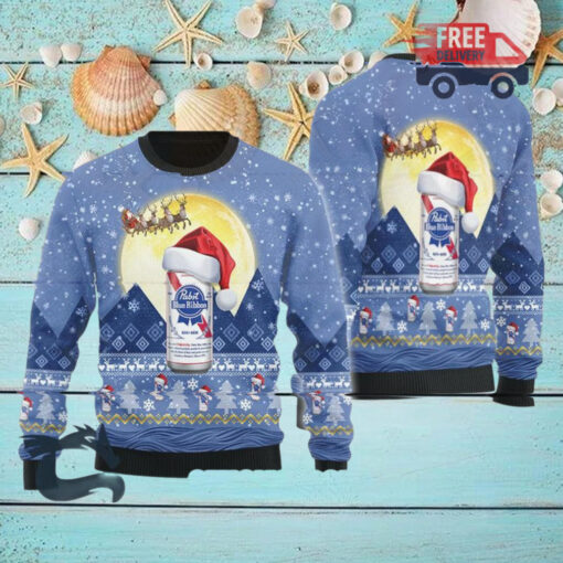 Christmas 2024 Santa Claus Sleigh Pabst Blue Ribbon Ugly Sweater