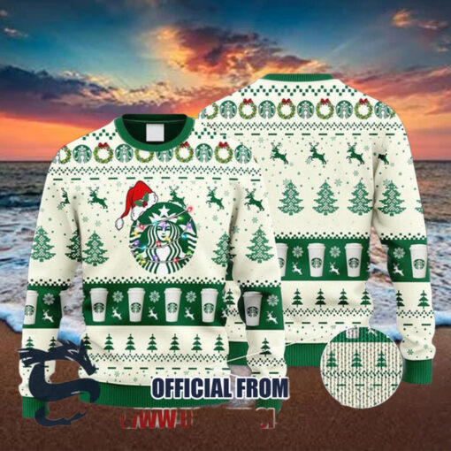 Christmas 2024 Starbucks Coffee Reindeer Snowy Night Ugly Sweater