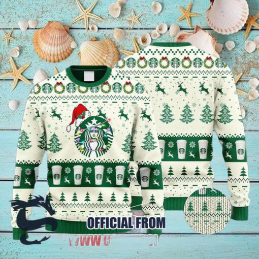 Christmas 2024 Starbucks Coffee Reindeer Snowy Night Ugly Sweater
