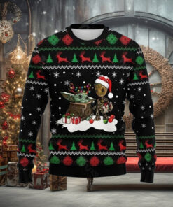 Christmas Baby Yoda And Groot Ugly Sweater, Guardians Of The Galaxy Shirt, Magic Kingdom Holiday Sweater, Disney Star Wars Fan Gift