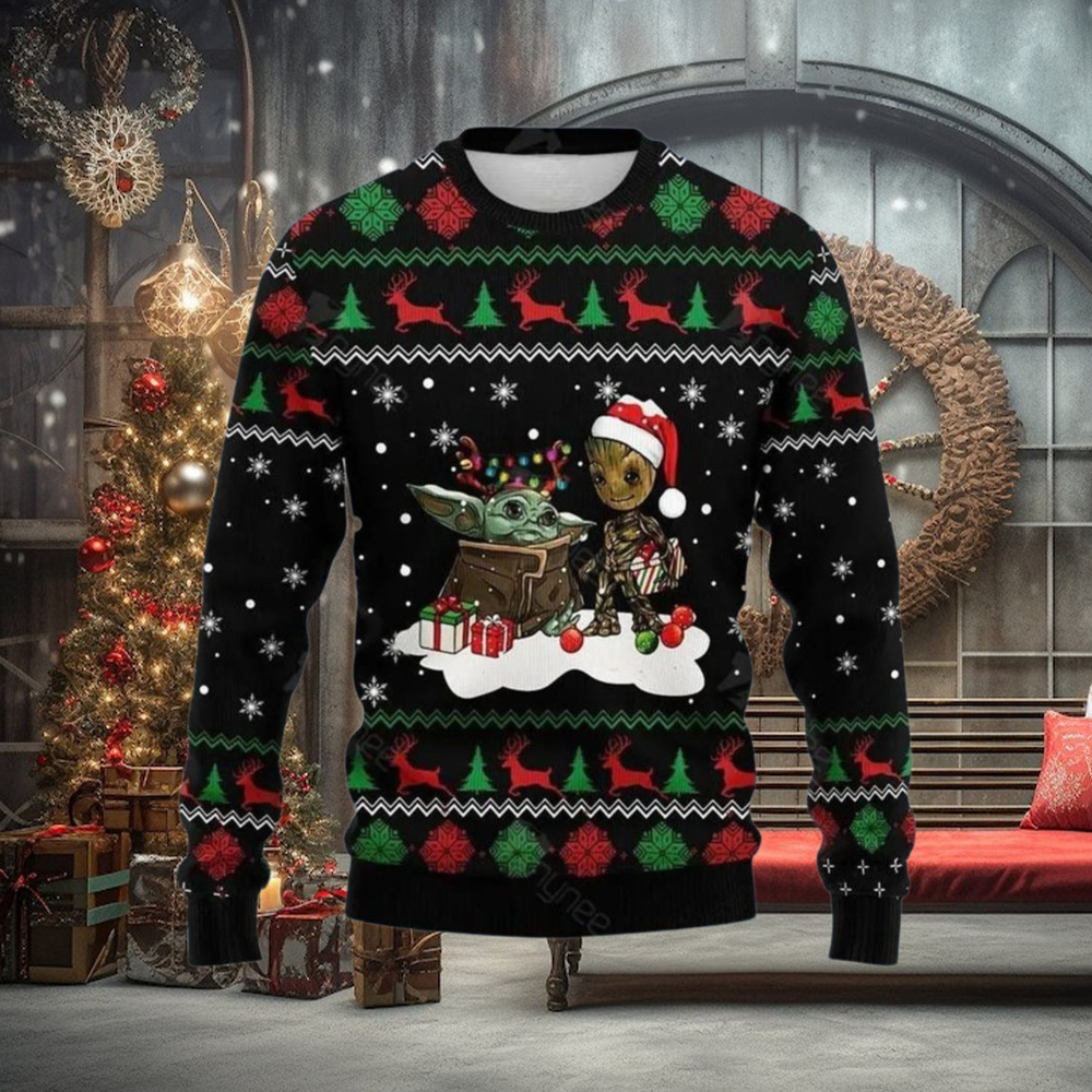 Christmas Baby Yoda And Groot Ugly Sweater, Guardians Of The Galaxy Shirt, Magic Kingdom Holiday Sweater, Disney Star Wars Fan Gift Christmas Baby Yoda And Groot Ugly Sweater, Guardians Of The Galaxy Shirt, Magic Kingdom Holiday Sweater, Disney Star Wars Fan Gift