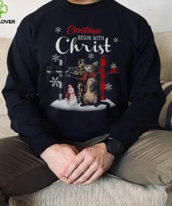 Christmas Begin With Christ Cat Jesus Merry Christmas Shirt