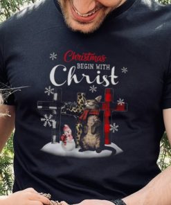 Christmas Begin With Christ Cat Jesus Merry Christmas Shirt