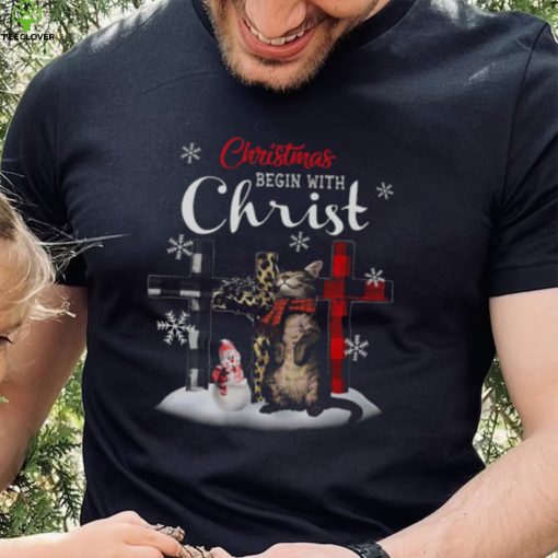 Christmas Begin With Christ Cat Jesus Merry Christmas Shirt