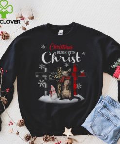 Christmas Begin With Christ Cat Jesus Merry Christmas Shirt