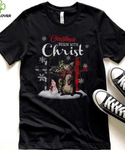 Christmas Begin With Christ Cat Jesus Merry Christmas Shirt