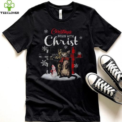 Christmas Begin With Christ Cat Jesus Merry Christmas Shirt