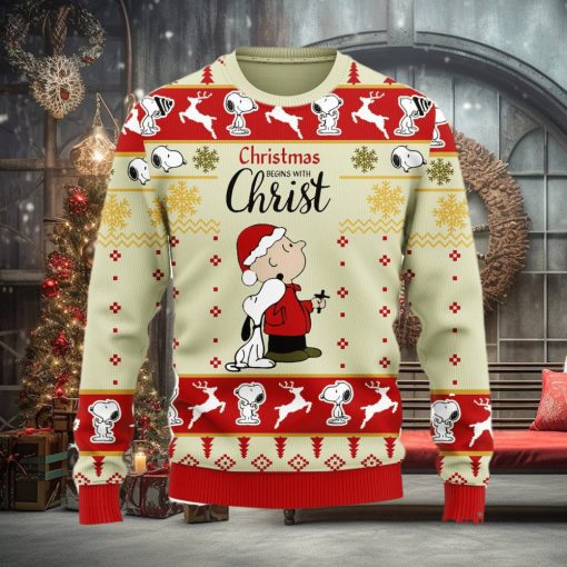 Christmas Begin With Christ Snoopy Ugly Christmas 3D Sweater Christmas Gift For Men And Women