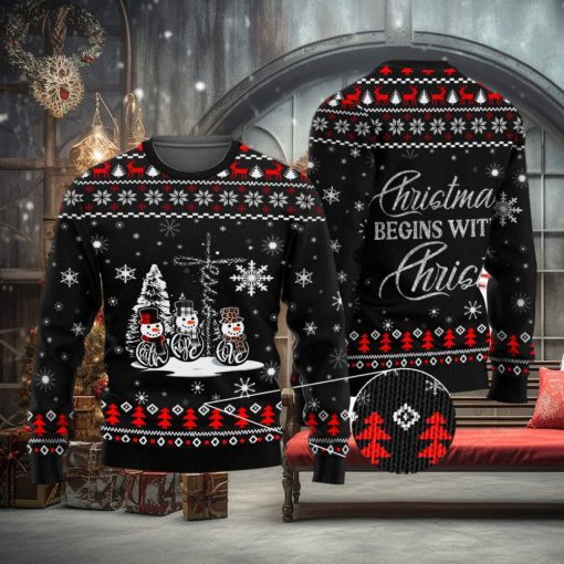 Christmas Begins With Christ Faith Hope Love Ugly Christmas Sweater Unisex 3D Sweater Christmas Gift