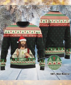 Christmas Begins With Christ Jesus Ugly Sweater For Jesus Loves On Christmas Days