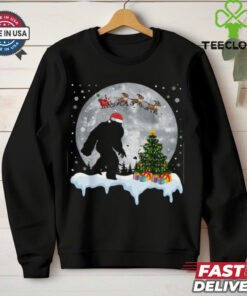 Christmas Bigfoot Santa Tree Sleigh Moon Reindeer Snow T Shirt Recovered