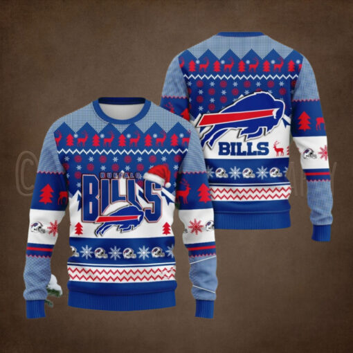 Christmas Bills Football Santa Hat Ugly Sweater