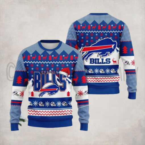 Christmas Bills Football Santa Hat Ugly Sweater