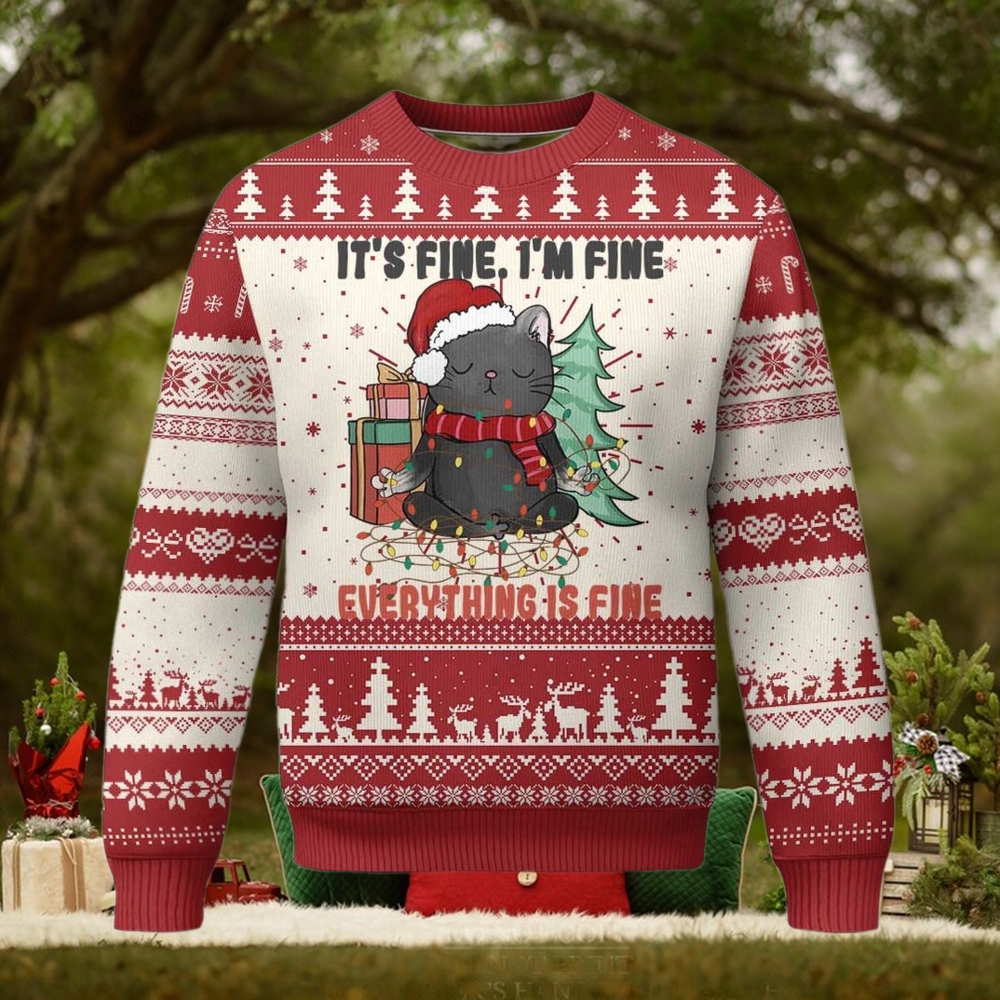 Christmas Black Cat Ugly Christmas Sweater It’s Fine I’m Fine Everything Is Fine Xmas Light Funny Christmas Black Cat Ugly Christmas Sweater It’s Fine I’m Fine Everything Is Fine Xmas Light Funny
