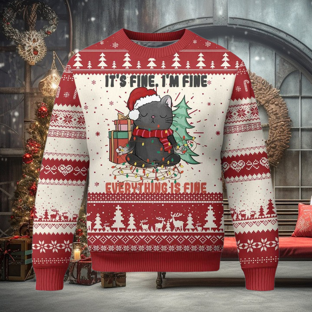 Christmas Black Cat Ugly Christmas Sweater It’s Fine I’m Fine Everything Is Fine Xmas Light Funny Christmas Black Cat Ugly Christmas Sweater It’s Fine I’m Fine Everything Is Fine Xmas Light Funny