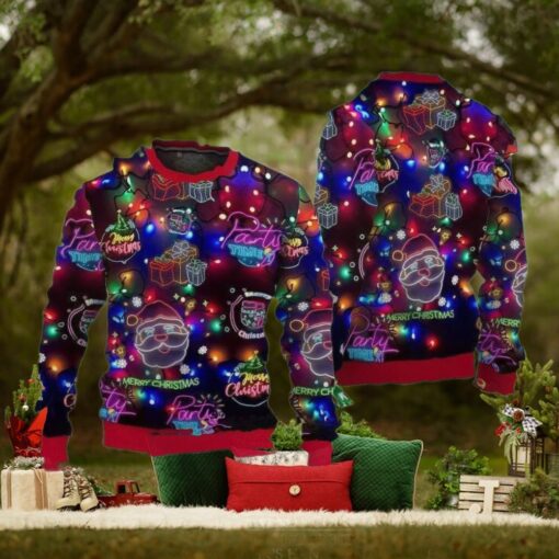 Christmas Bright Neon Lighting Ugly Sweater, Santa Claus Ugly Christmas Pattern Gift