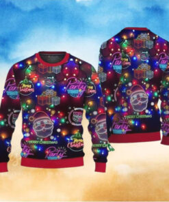 Christmas Bright Neon Lighting Ugly Sweater, Santa Claus Ugly Christmas Pattern Gift