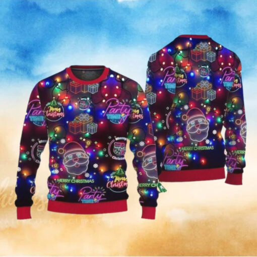 Christmas Bright Neon Lighting Ugly Sweater, Santa Claus Ugly Christmas Pattern Gift