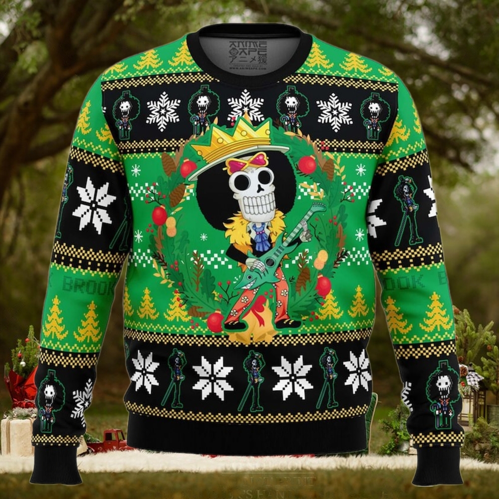 Christmas Brook One Piece Ugly Christmas Sweater, Anime Christmas Sweater, One Piece Holiday Apparel Christmas Brook One Piece Ugly Christmas Sweater, Anime Christmas Sweater, One Piece Holiday Apparel