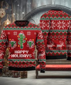 Christmas Cactus Happy Holidays Red All Over Print 3D Sweater Gift For Christmas