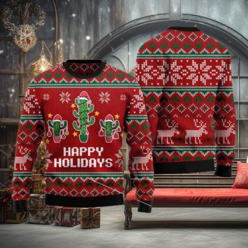 Christmas Cactus Happy Holidays Red All Over Print 3D Sweater Gift For Christmas