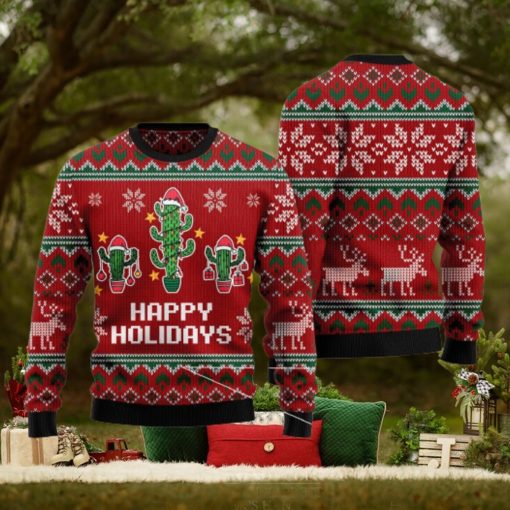 Christmas Cactus Happy Holidays Red All Over Print 3D Sweater Gift For Christmas